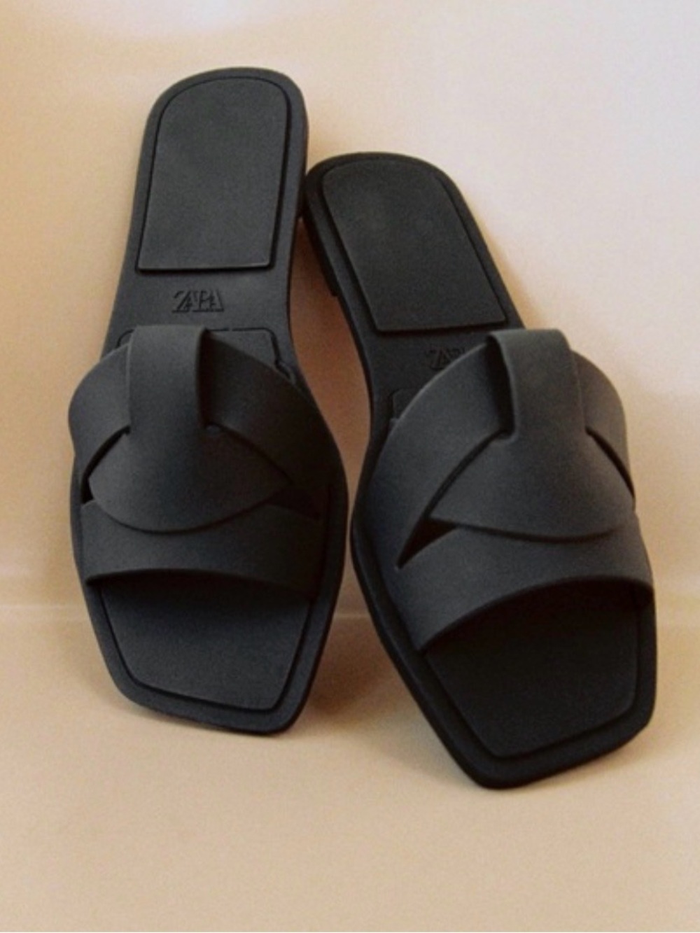 Zara Black Rubberized Woven-Style Slide Mules Size 38